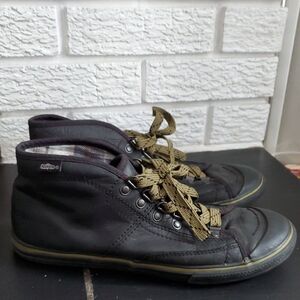 Simple Tuba Black Leather High Top Sneakers with Olive Laces Sz 8